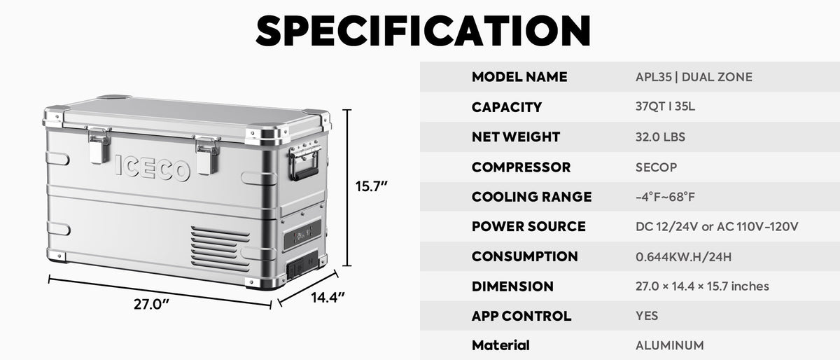 APL35 Dual Zone Aluminum Silver Freezer | ICECO | 35L