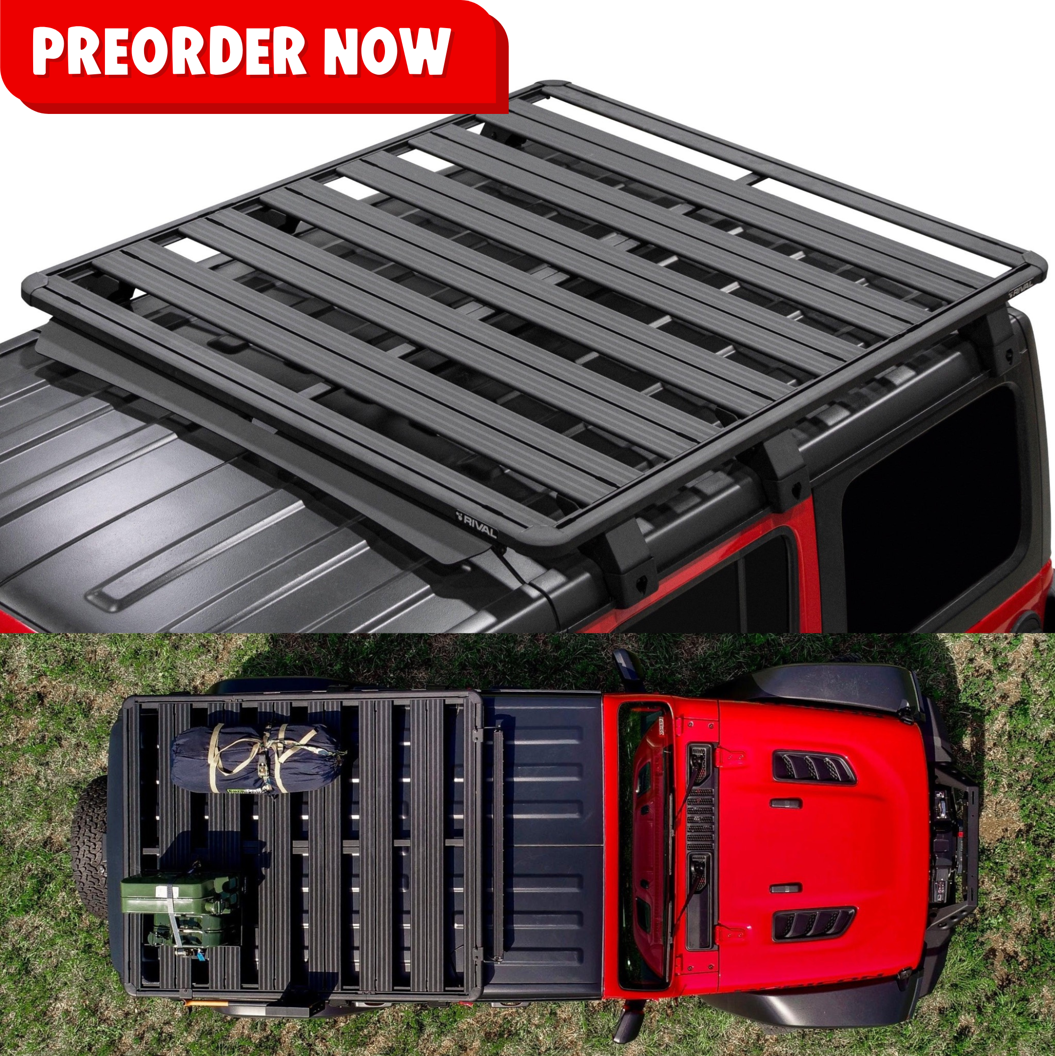 RIVAL Aluminum No-Drill Roof Rack 2018-2025 Jeep Wrangler JL 4-Door | 2020-2025 Jeep Gladiator