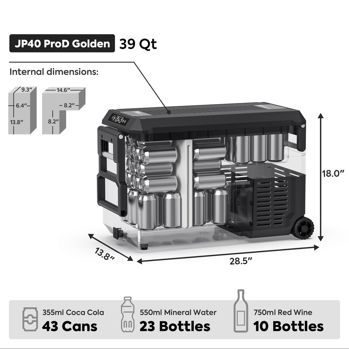 JP40 Pro Dual Zone Wheeled Portable Freezer With Cover | ICECO | 40l