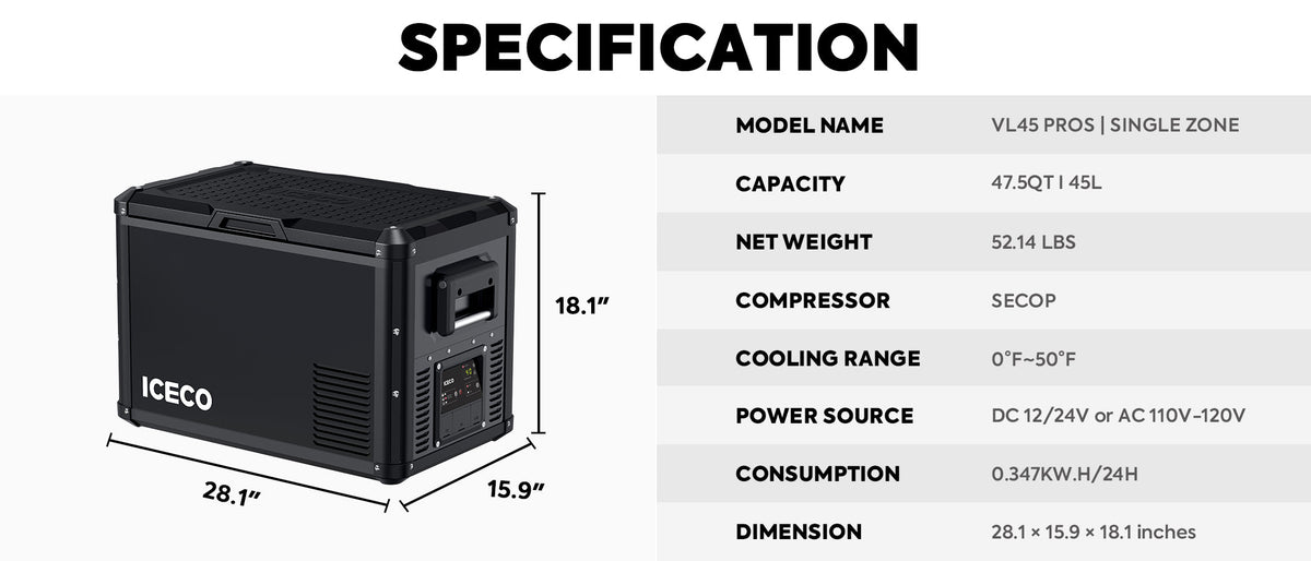 VL45ProS Single Zone Portable Freezer | ICECO | 45L