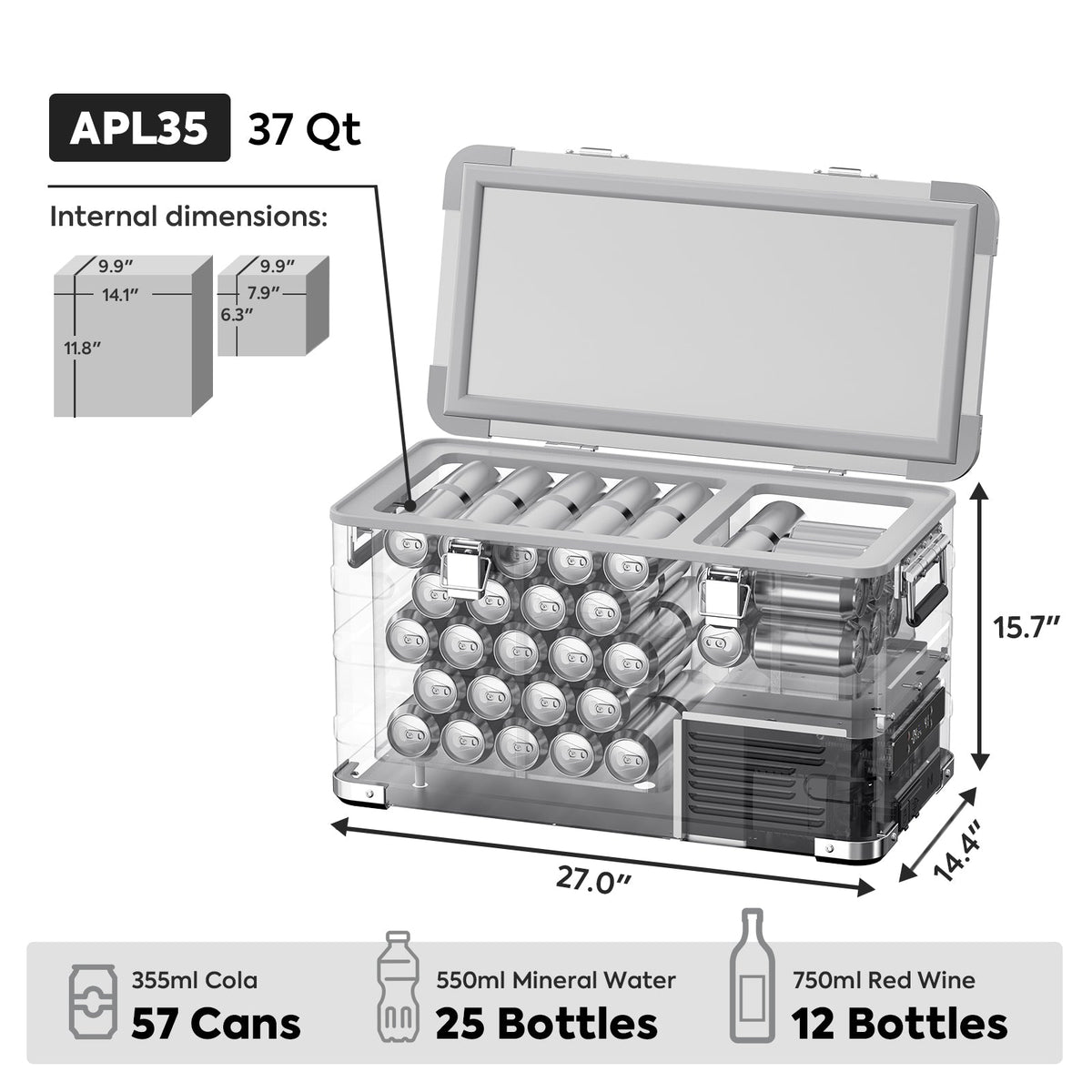 APL35 Dual Zone Aluminum Silver Freezer | ICECO | 35L