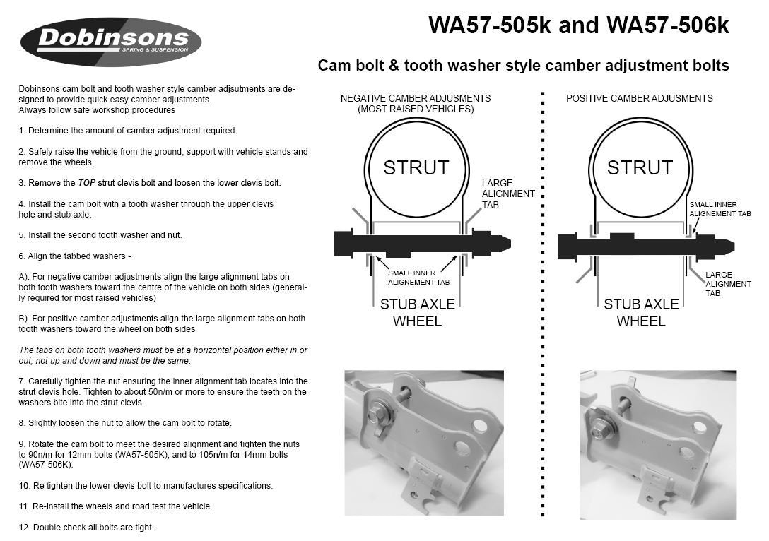 DOBINSONS CAMBER ADJUSTMENT KIT - 2 BOLTS PER KIT - WA57-505K