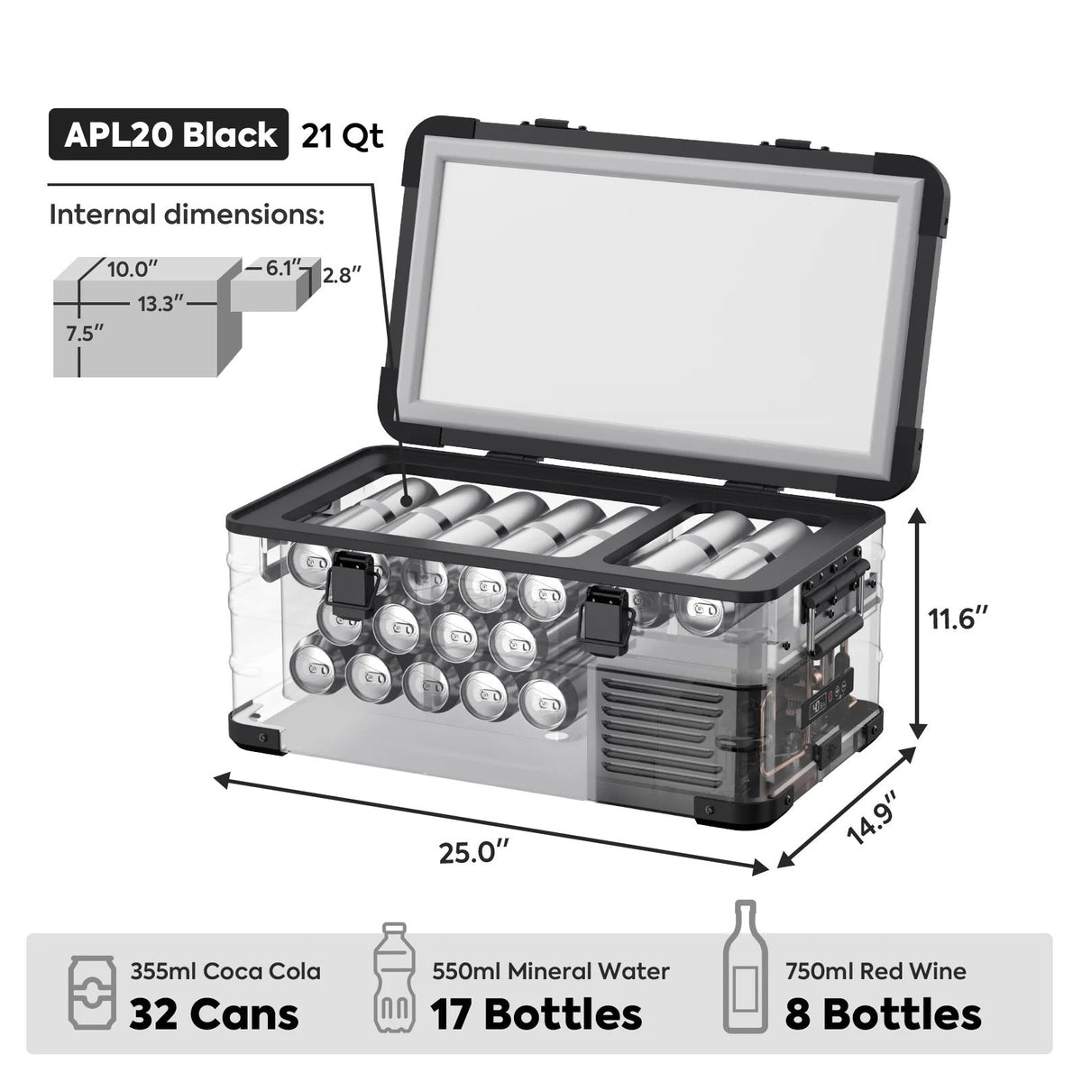 APL20 Light Duty Aluminum Black Freezer Single Zone | ICECO | 20L