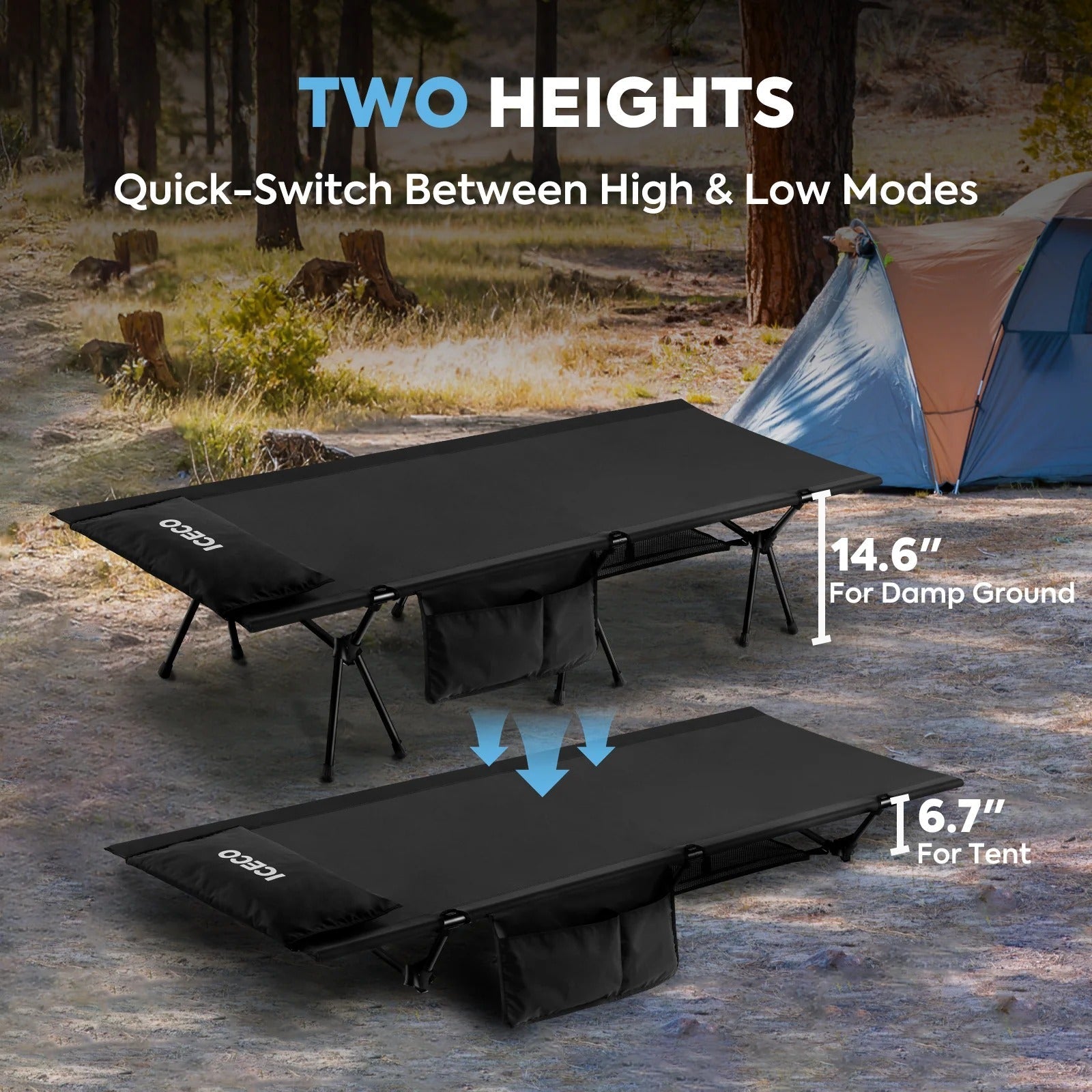 Portable L Size Camping Cot in Black | ICECO